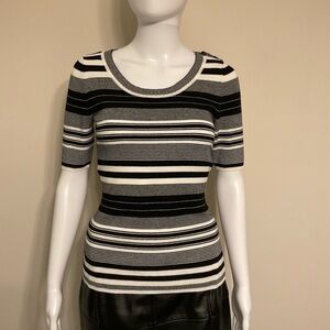 White House Black Market Short Sleeve Striped Sweater~Size XS~Black & White~NWOT